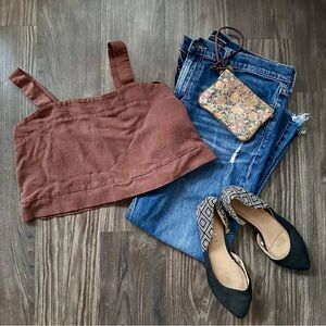 Monteau Los Angeles Brown Textured Crop Tank Top – Size M